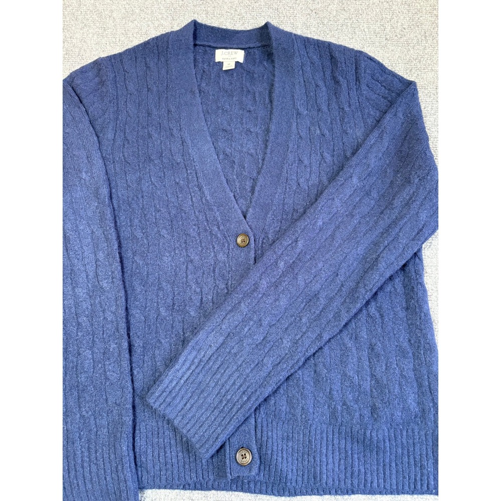 J.Crew Extra-Soft Cable Knit Cardigan Navy Blue V-Neck Sweater Medium
